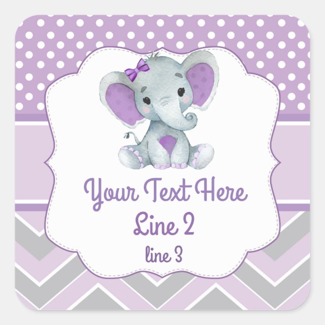 Customizable Purple Gray Girl Elephant Sticker (Front)