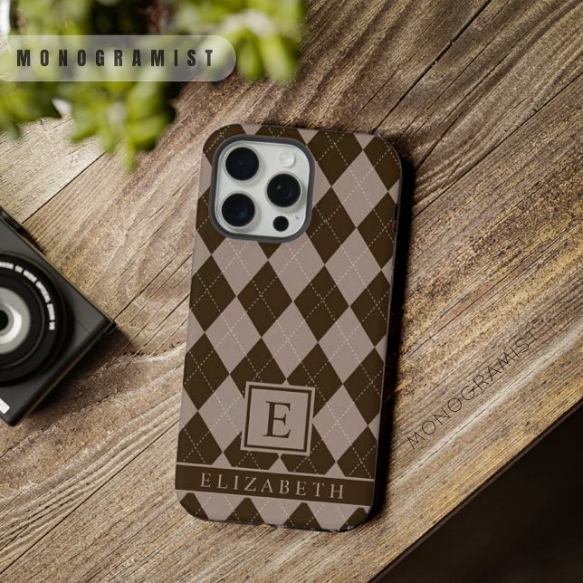Customizable Purple Grey Brown Argyle Pattern iPhone Case (Customizable Purple Grey Brown Argyle Pattern iPhone Case)