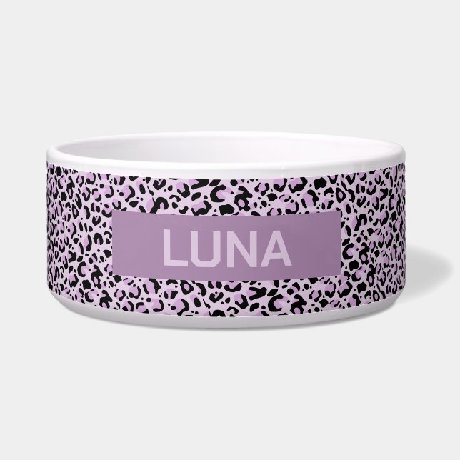 Customizable Purple Leopard Print Pet Bowl (Front)