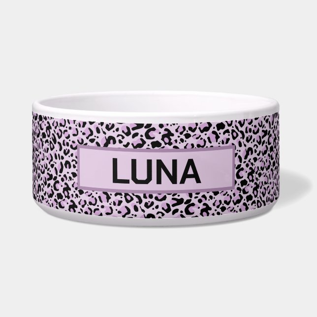 Customizable Purple Leopard Print Pet Bowl (Front)