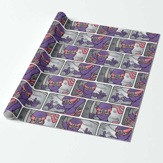 Customizable Purple Ninja Wrapping Paper (Unrolled)