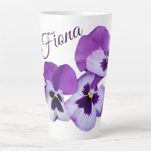Customizable purple pansy flowers name Fiona fun Latte Mug