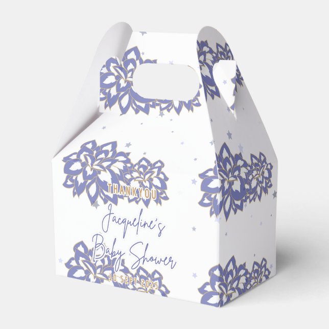 Customizable Purple theme baby shower Favor Boxes (Front Side)