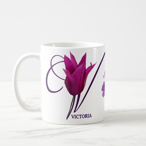 Customizable purple tulip flower V monogram trendy Coffee Mug