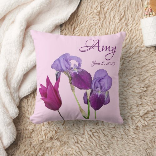 Customizable purple tulips name Amy personal  Throw Pillow