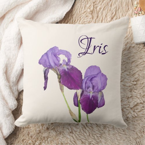 Customizable purple tulips name Iris personal  Throw Pillow
