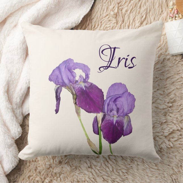 Customizable purple tulips name Iris personal  Throw Pillow (Blanket)