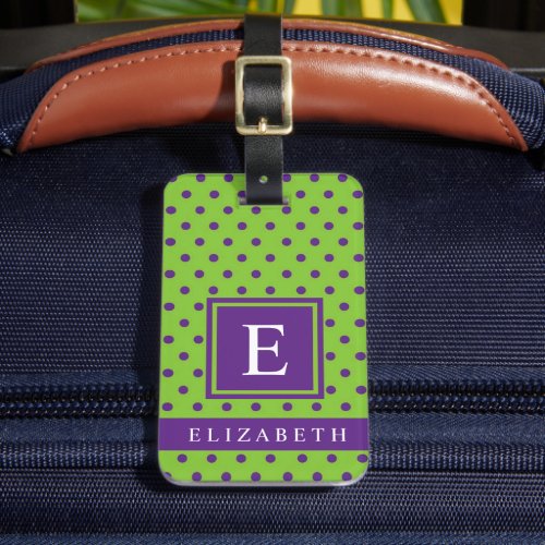 Customizable Purple Violet  Green Polka Dot  Luggage Tag