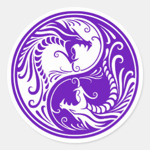 Customizable Purple Yin Yang Dragons Classic Round Sticker