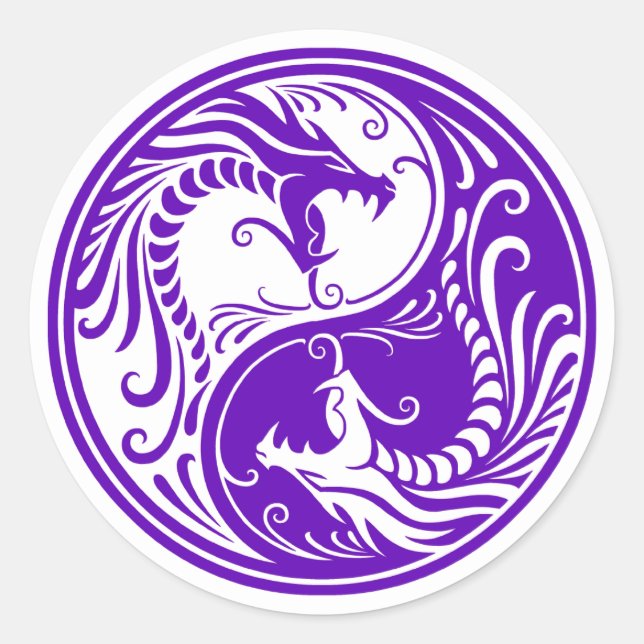 Customizable Purple Yin Yang Dragons Classic Round Sticker (Front)
