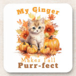 Customizable Purr-fect Autumn Cat Ginger Beverage Coaster