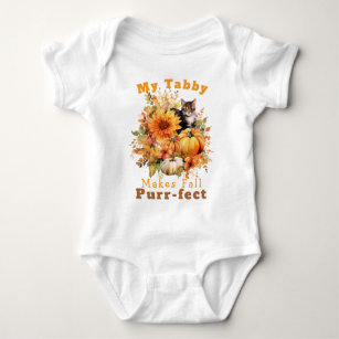 Customizable Purr-fect Autumn Cat Tabby Baby Bodysuit