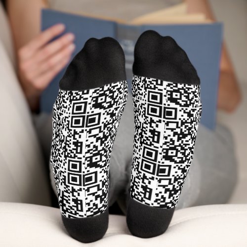   Customizable QR Code Black  White Abstract Geek Socks