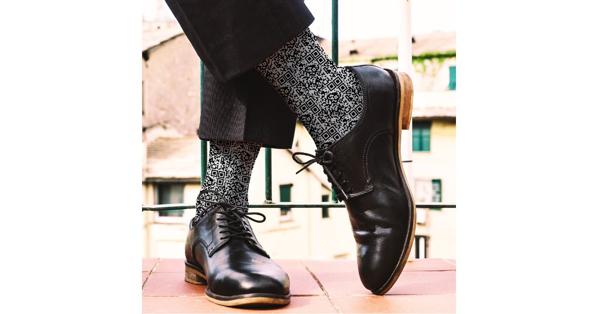 Customizable QR Code Black & White Abstract Geek Socks | Zazzle
