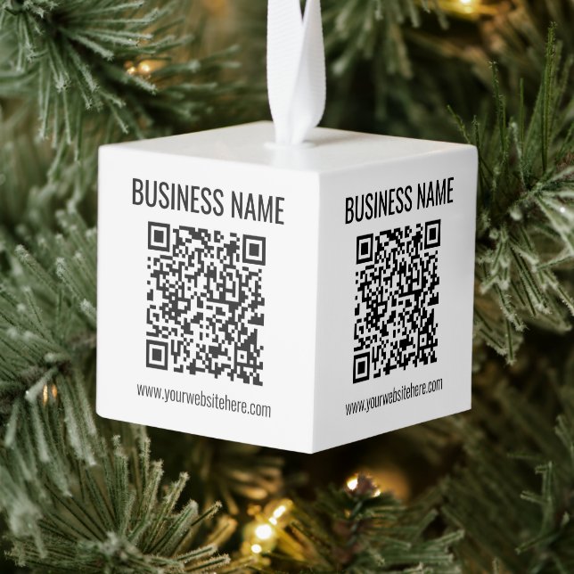 Customizable QR code & Business Name Cube Ornament (Tree)