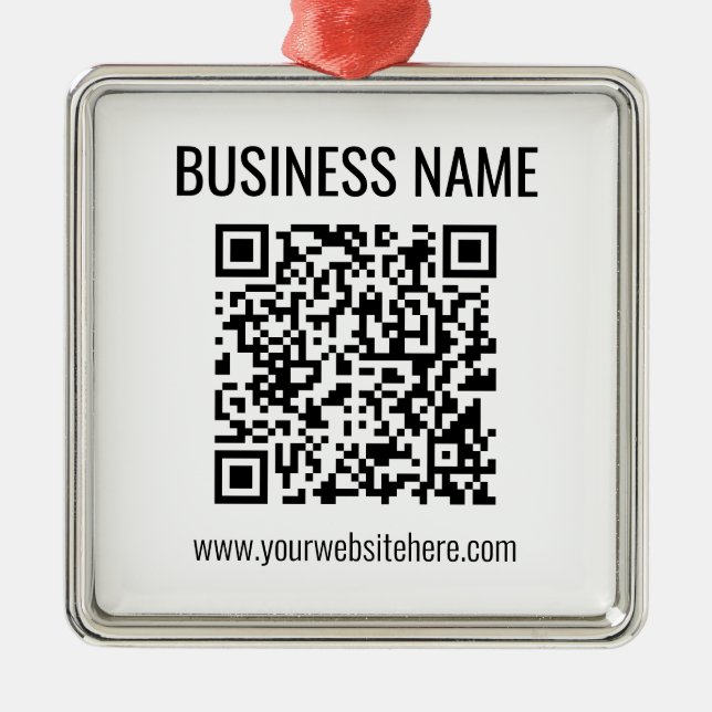 Customizable QR code & Business Name Metal Ornament (Front)