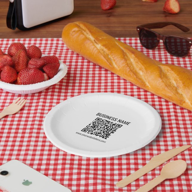 Customizable QR code & Business Name Paper Plates (Picnic)
