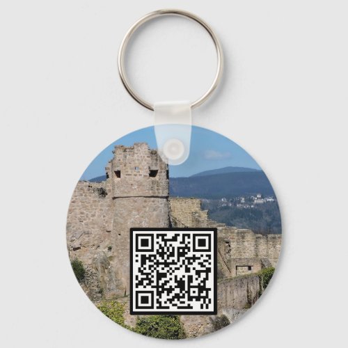 Customizable QR Code Castle Ruins Photo Keychain