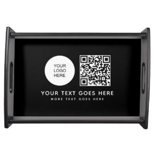 Customizable QR Code Company Logo Template Black Serving Tray