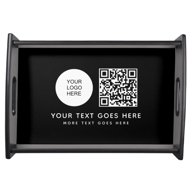 Customizable QR Code Company Logo Template Black Serving Tray (Front)