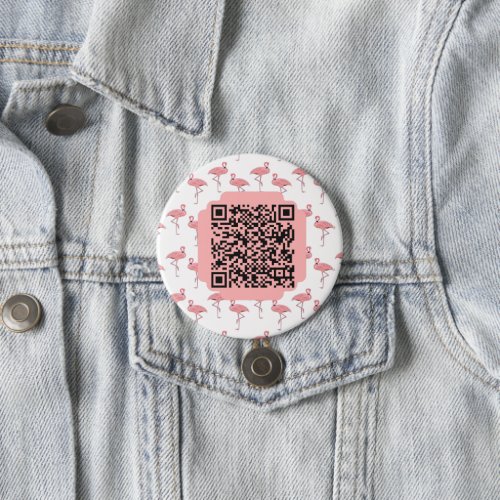 Customizable QR Code Girly Flamingo Pattern Button