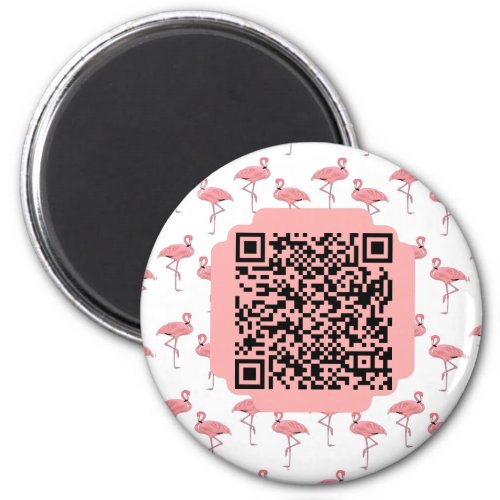 Customizable QR Code Girly Flamingo Pattern Magnet