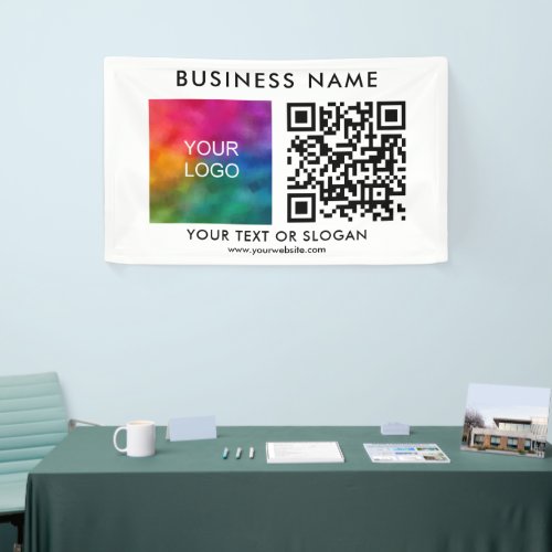 Customizable QR Code Here Elegant Business Logo Banner