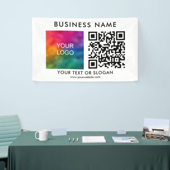 Customizable QR Code Here Elegant Business Logo Banner (Tradeshow)