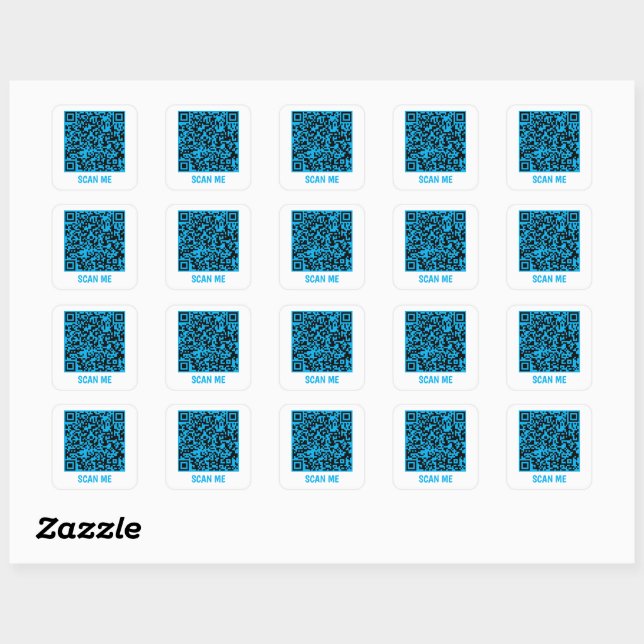 Customizable QR code SCAN ME blue Square Sticker (Sheet)