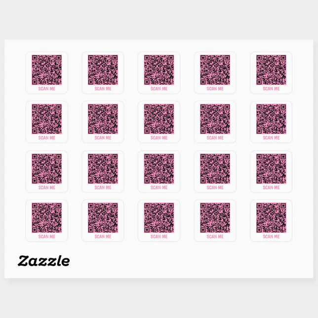 Customizable QR code SCAN ME pink Square Sticker | Zazzle