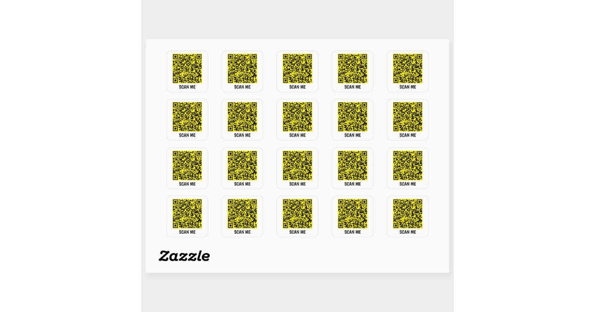 Customizable QR code SCAN ME yellow Square Sticker | Zazzle