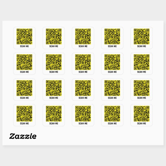 Customizable QR code SCAN ME yellow Square Sticker (Sheet)