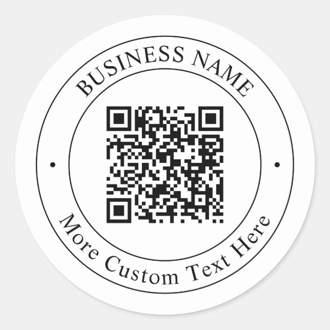 Customizable QR code & Text | Black and White Classic Round Sticker (Front)
