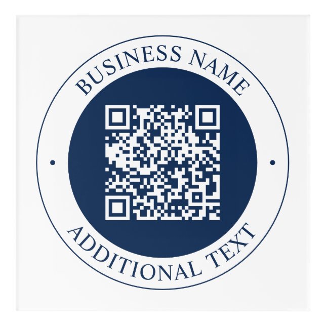 Customizable QR code & Text | Dark Navy Blue Acrylic Print (Front)