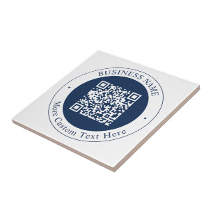 Customizable QR code & Text   Dark Navy Blue Ceramic Tile