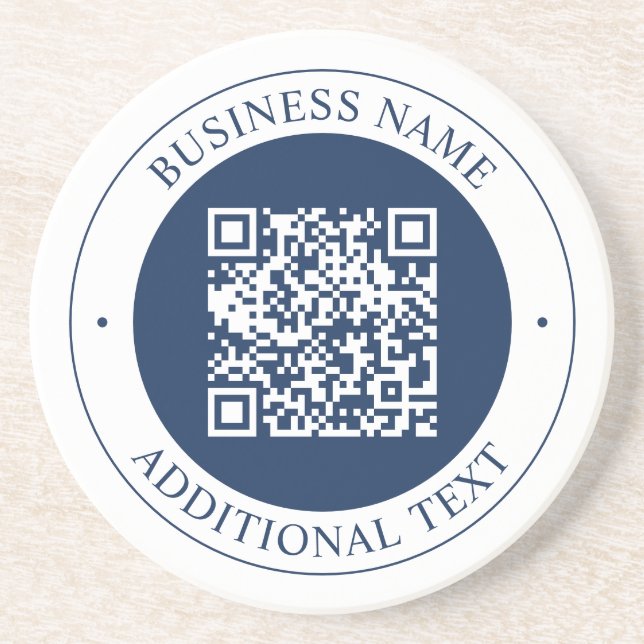 Customizable QR code & Text | Dark Navy Blue Coaster (Front)