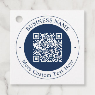 Customizable QR code & Text | Dark Navy Blue Favor Tags