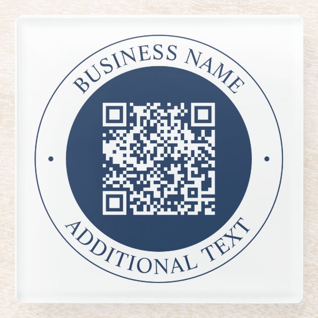 Customizable QR code & Text | Dark Navy Blue Glass Coaster (Front)