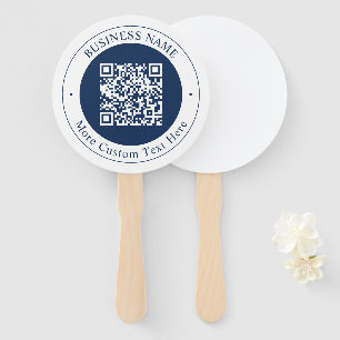 Customizable QR code & Text Dark Navy Blue Hand Fan