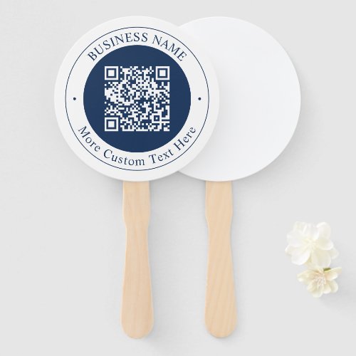 Customizable QR code & Text | Dark Navy Blue Hand Fan