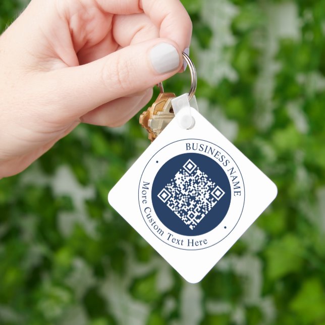 Customizable QR code & Text | Dark Navy Blue Keychain (Hand)
