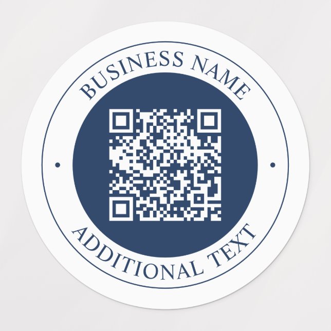 Customizable QR code & Text | Dark Navy Blue Labels (Design 1)