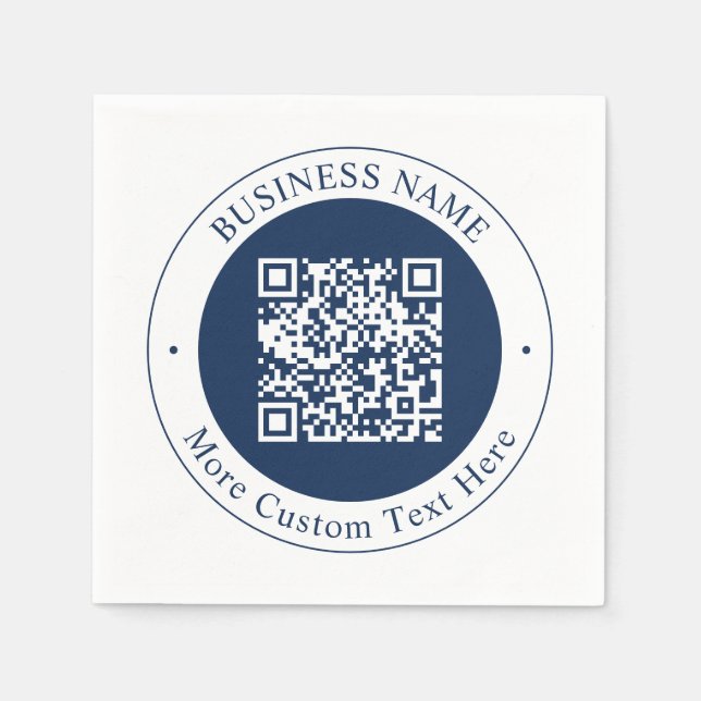 Customizable QR code & Text | Dark Navy Blue Napkins (Front)