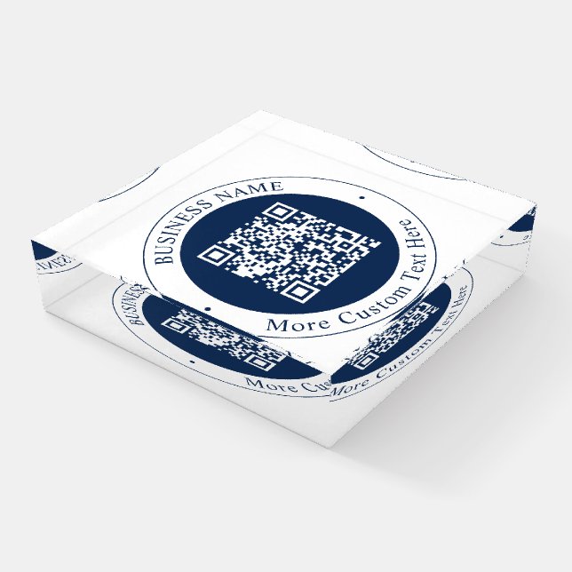 Customizable QR code & Text | Dark Navy Blue Paperweight (Angled)