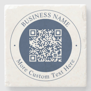 Customizable QR code & Text Dark Navy Blue Stone Coaster