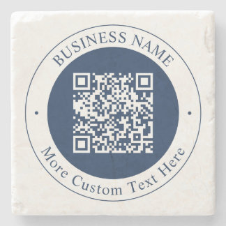 Customizable QR code & Text | Dark Navy Blue Stone Coaster