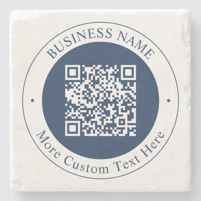 Customizable QR code & Text | Dark Navy Blue Stone Coaster (Front)