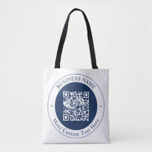 Customizable QR code & Text Dark Navy Blue Tote Bag