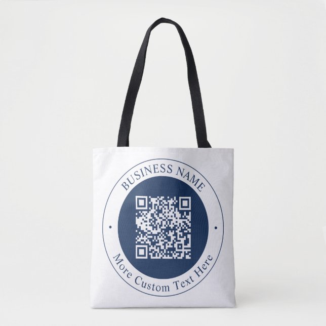 Customizable QR code & Text | Dark Navy Blue Tote Bag (Front)