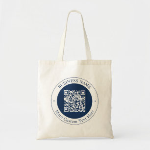 Customizable QR code & Text Dark Navy Blue Tote Bag